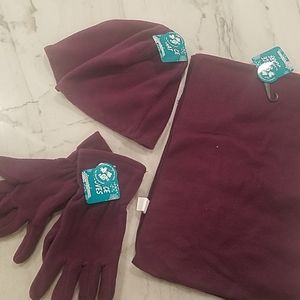 3 piece fleece gloves hat scarf